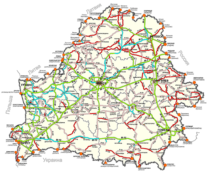 Карта-схема несущей способности дорог Беларуси в весенний период